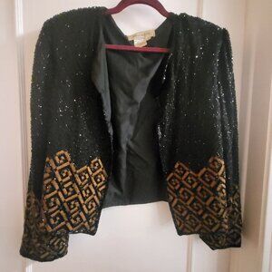 Vintage Melanie Lyne Black & Gold Sequin Blazer Statement Piece Large